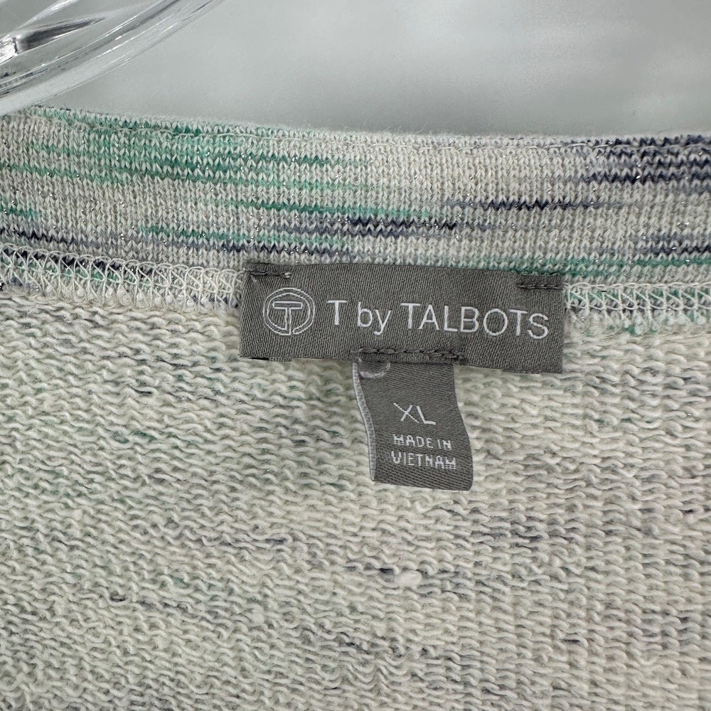 Talbots Cream Green Space Dye Metallic Side Button Pullover Sweatshirt Size XL - Picture 8 of 11